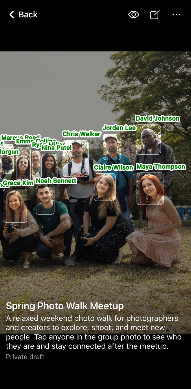 Group Photo preview with manually assigned name regions